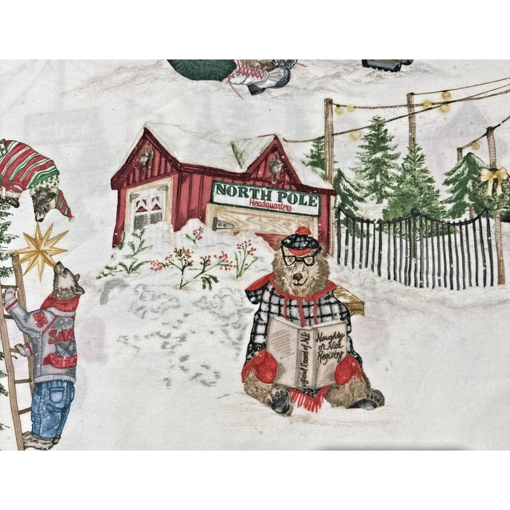 Pottery Barn Beary Christmas King Set Organic Cotton Holiday Bears Trees Retired